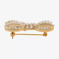 Bijoux Bar Gold Tone Simulated Pearl Bow Brooch