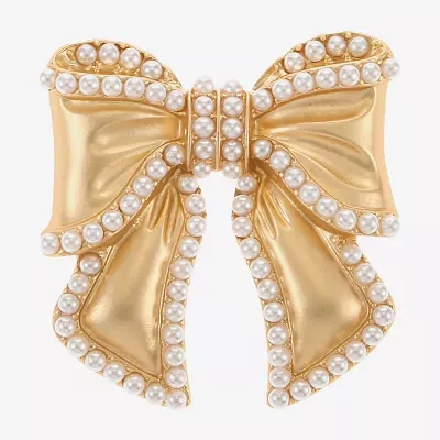 Bijoux Bar Gold Tone Simulated Pearl Bow Brooch