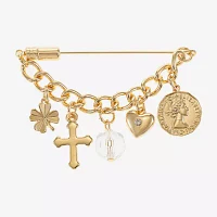 Bijoux Bar Gold Tone Clover Cross Heart Brooch
