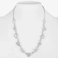 Monet Jewelry Silver Tone Glass Simulated Pearl 17 Inch Rolo Flower Collar Necklace