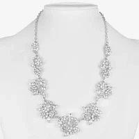 Monet Jewelry Silver Tone Glass Simulated Pearl 18 Inch Curb Flower Statement Necklace