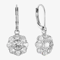 Monet Jewelry Silver Tone Glass Simulated Pearl Flower Drop Earrings