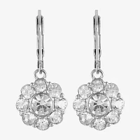 Monet Jewelry Silver Tone Glass Simulated Pearl Flower Drop Earrings