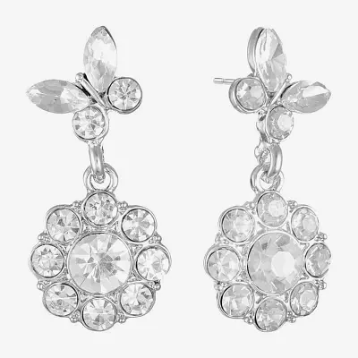 Monet Jewelry Silver Tone Glass Simulated Pearl Butterfly Flower Drop Earrings