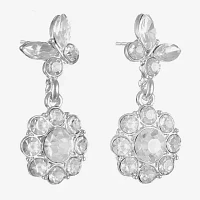 Monet Jewelry Silver Tone Glass Simulated Pearl Butterfly Flower Drop Earrings