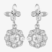 Monet Jewelry Silver Tone Glass Simulated Pearl Butterfly Flower Drop Earrings