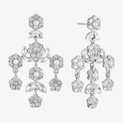 Monet Jewelry Silver Tone Glass Simulated Pearl Flower Chandelier Earrings