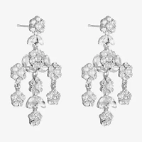 Monet Jewelry Silver Tone Glass Simulated Pearl Flower Chandelier Earrings