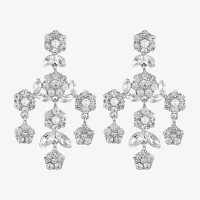 Monet Jewelry Silver Tone Glass Simulated Pearl Flower Chandelier Earrings