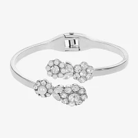 Monet Jewelry Silver Tone Glass Simulated Pearl Silver Tone Flower Bangle Bracelet