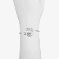 Monet Jewelry Silver Tone Glass Simulated Pearl Silver Tone Flower Bangle Bracelet