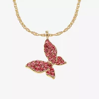 Monet Jewelry Gold Tone Womens Pink Glass Zinc Butterfly Pendant Necklaces