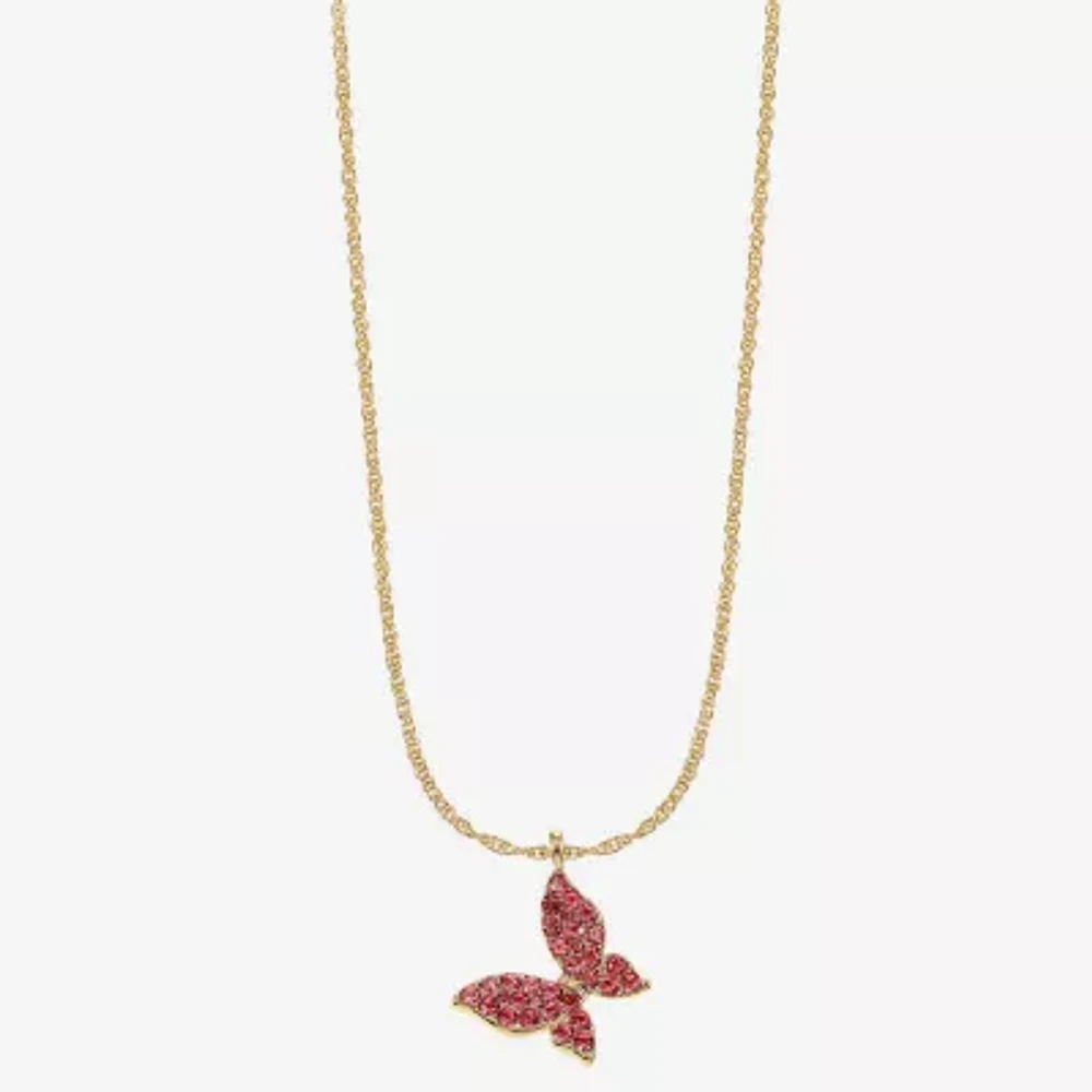 Monet Jewelry Gold Tone Womens Pink Glass Zinc Butterfly Pendant Necklaces