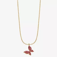 Monet Jewelry Gold Tone Womens Pink Glass Zinc Butterfly Pendant Necklaces
