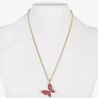 Monet Jewelry Gold Tone Womens Pink Glass Zinc Butterfly Pendant Necklaces