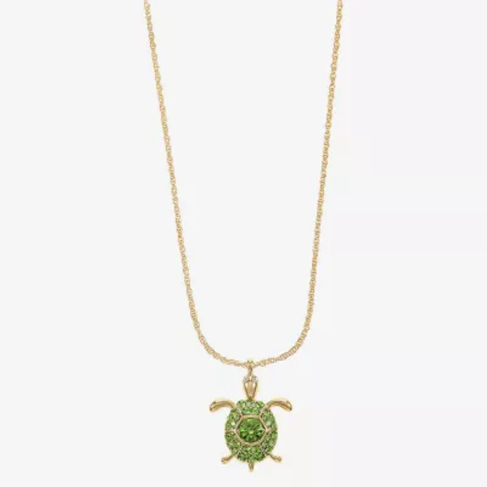 Monet Jewelry Gold Tone Turtle Womens Green Glass Zinc Pendant Necklaces