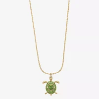 Monet Jewelry Gold Tone Turtle Womens Green Glass Zinc Pendant Necklaces