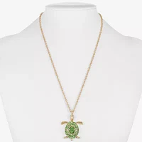 Monet Jewelry Gold Tone Turtle Womens Green Glass Zinc Pendant Necklaces
