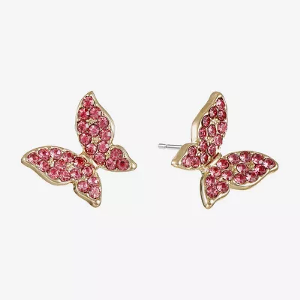 Monet Jewelry Gold Tone Pink Glass 13mm Butterfly Stud Earrings