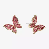 Monet Jewelry Gold Tone Pink Glass 13mm Butterfly Stud Earrings