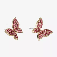 Monet Jewelry Gold Tone Pink Glass 13mm Butterfly Stud Earrings