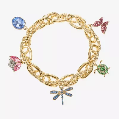 Monet Jewelry Gold Tone Turtle Dragonfly Ladybug Glass Link Charm Bracelet