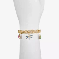 Monet Jewelry Gold Tone Turtle Dragonfly Ladybug Glass Link Charm Bracelet