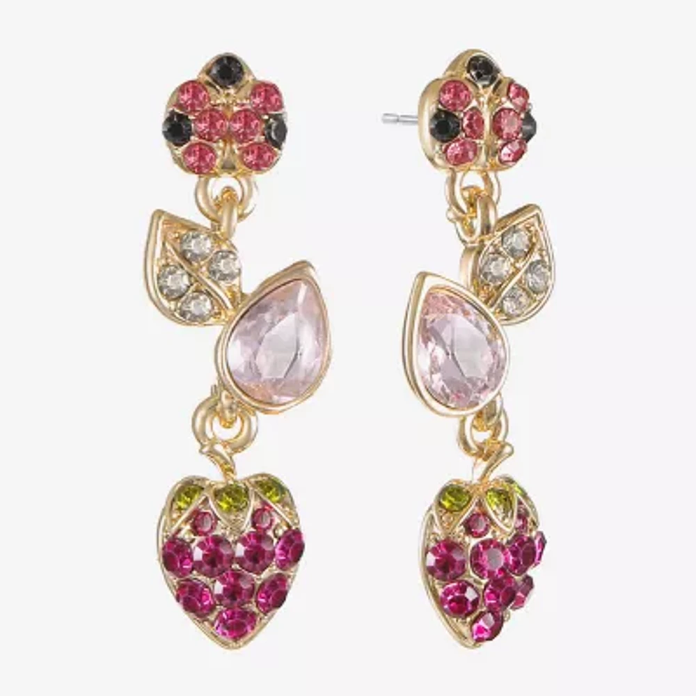 Monet Jewelry Gold Tone Strawberry Ladybug Glass Drop Earrings