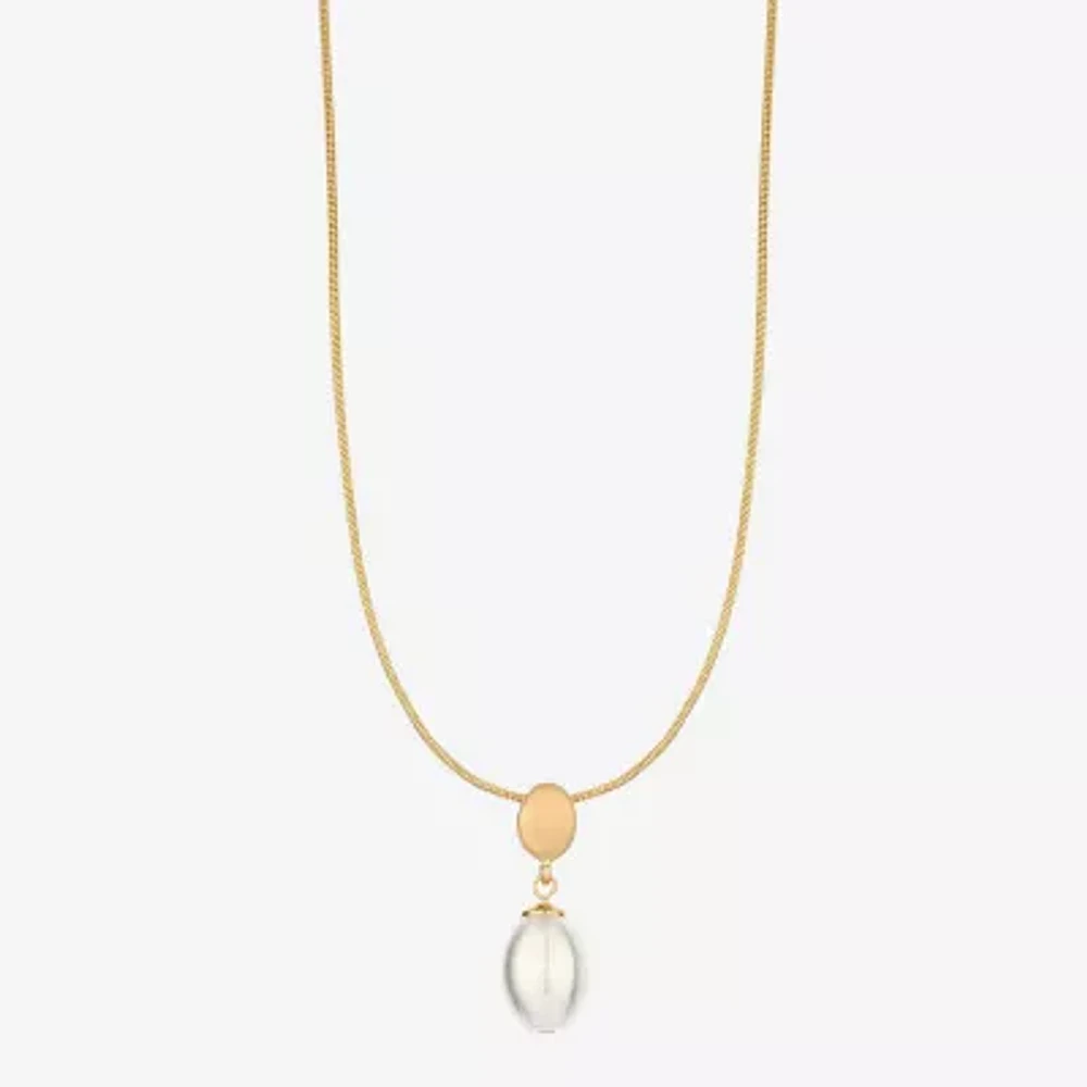 Monet Jewelry Gold Tone Simulated Pearl 17 Inch Snake Oval Pendant Necklace