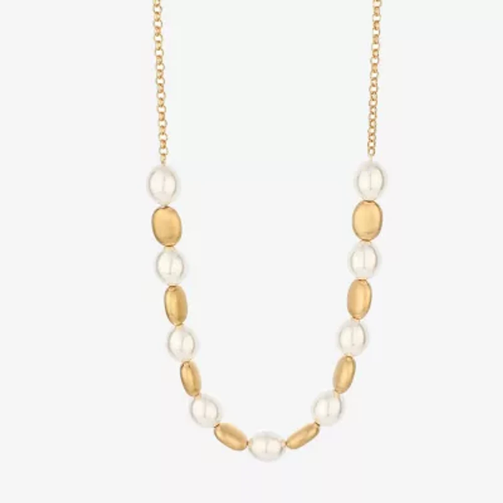 Monet Jewelry Gold Tone Simulated Pearl 17 Inch Rolo Oval Collar Necklace