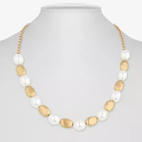 Monet Jewelry Gold Tone Simulated Pearl 17 Inch Rolo Oval Collar Necklace