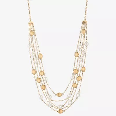 Monet Jewelry Gold Tone Simulated Pearl 17 Inch Rolo Oval Strand Necklace