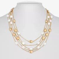 Monet Jewelry Gold Tone Simulated Pearl 17 Inch Rolo Oval Strand Necklace