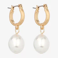 Monet Jewelry Gold Tone Drop Simulated Pearl Oval Hoop Earrings