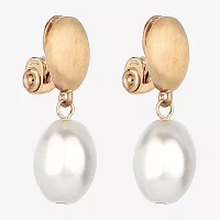 Monet Jewelry Gold Tone Simulated Pearl Oval Clip On Earrings