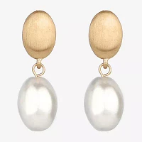 Monet Jewelry Gold Tone Simulated Pearl Oval Clip On Earrings