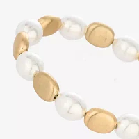 Monet Jewelry Gold Tone Simulated Pearl Oval Stretch Bracelet