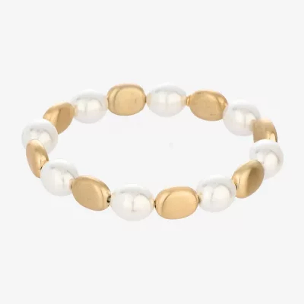 Monet Jewelry Gold Tone Simulated Pearl Oval Stretch Bracelet