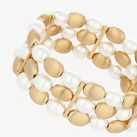 Monet Jewelry Gold Tone Simulated Pearl Oval Stretch Bracelet