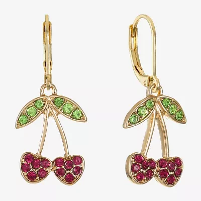 Monet Jewelry Gold Tone Fruit Glass Cherries Drop Earrings