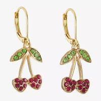 Monet Jewelry Gold Tone Fruit Glass Cherries Drop Earrings