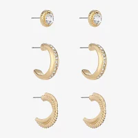 Monet Jewelry Gold Tone Glass Gold Tone Round 3 Pair Earring Set