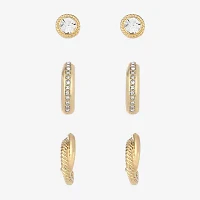Monet Jewelry Gold Tone Glass Gold Tone Round 3 Pair Earring Set