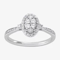 (H-I / Si1-Si2) Womens 1/3 CT. T.W. Lab Grown White Diamond Sterling Silver Oval Engagement Ring