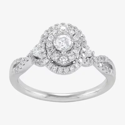 Womens 1/ CT. T.W. Natural White Diamond 10K White Gold Oval Engagement Ring