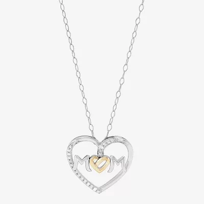 "Mom" Womens 1/10 CT. T.W. Natural White Diamond 10K Gold Sterling Silver Heart Pendant Necklace