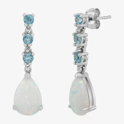 Lab Created White Opal Sterling Silver Drop Earrings