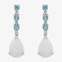 Lab Created White Opal Sterling Silver Drop Earrings