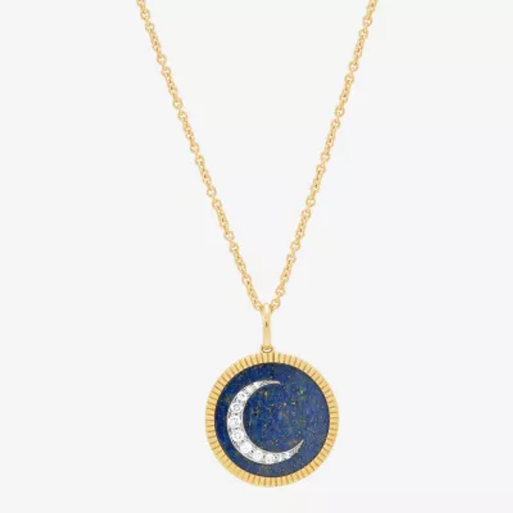 Womens 1/8 CT. T.W. Genuine Blue Lapis 10K Gold Moon Round Pendant Necklace