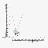 "Mom" Womens Lab Created White Opal Sterling Silver Heart Round Pendant Necklaces